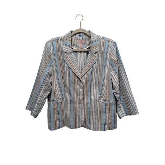 Laurie Felt Striped Linen Blend 3/4 Sleeve Cropped Blazer, 16 - Picture 1 of 7